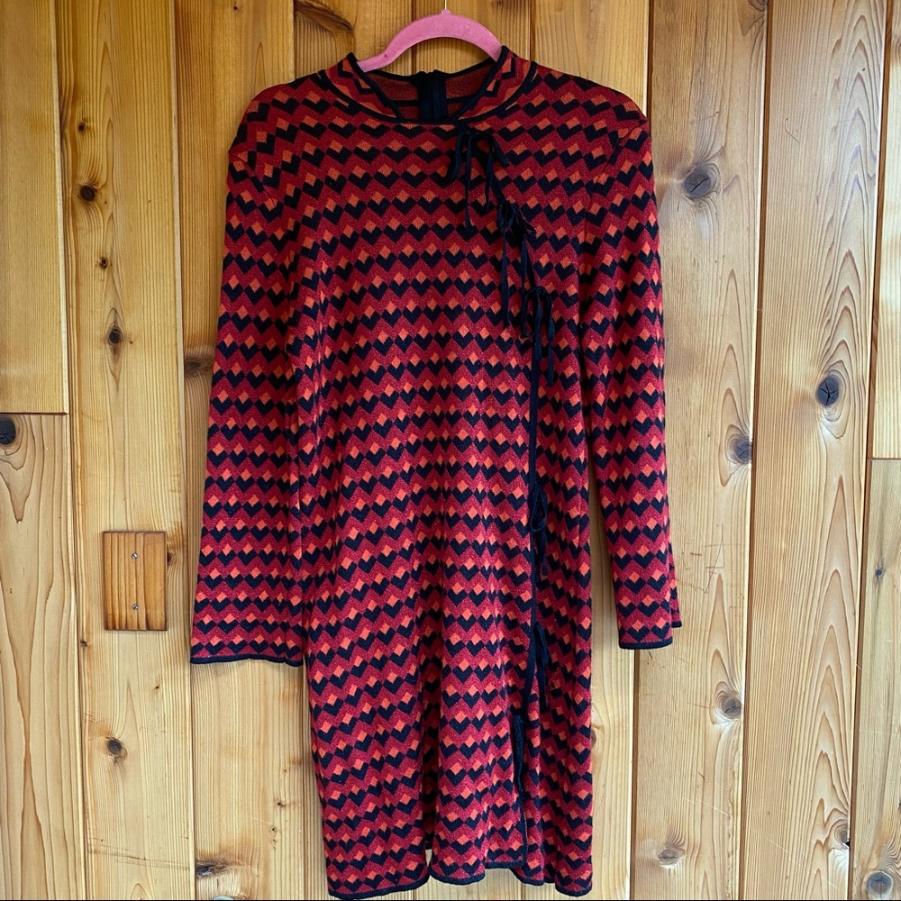Zara cheongsam style knit metallic red pattern dress